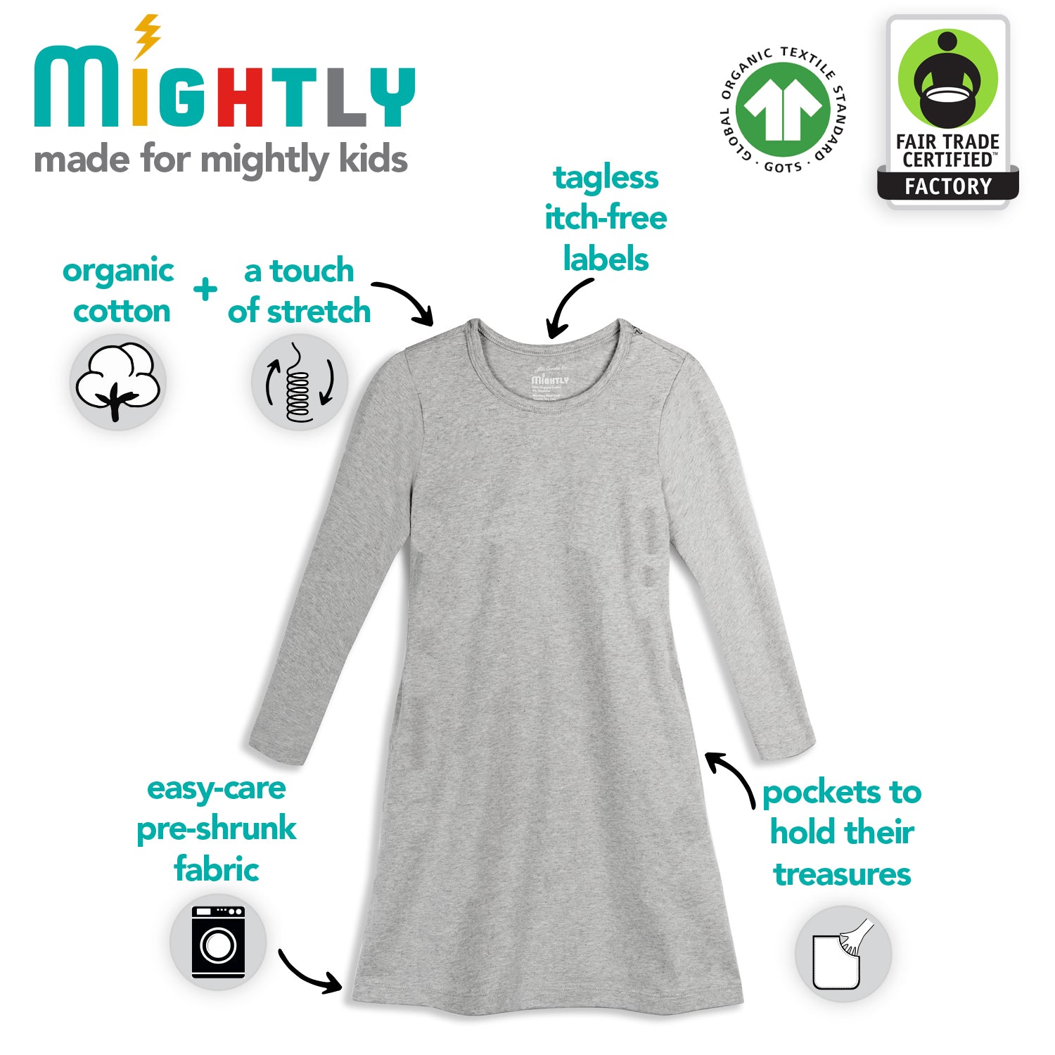 Kids Organic Cotton Long Sleeve T-Shirt Dress Jewel Stripe