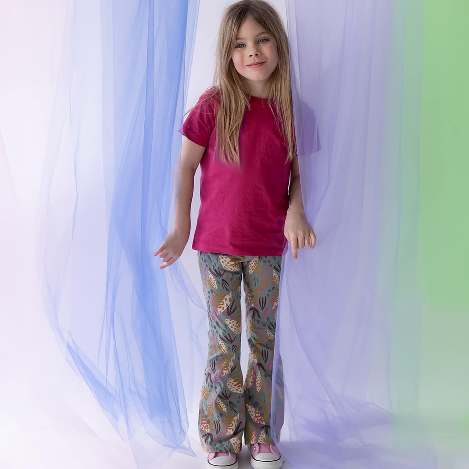 Kids Leggings: Organic Cotton Flared Yoga Pants: Whimsy