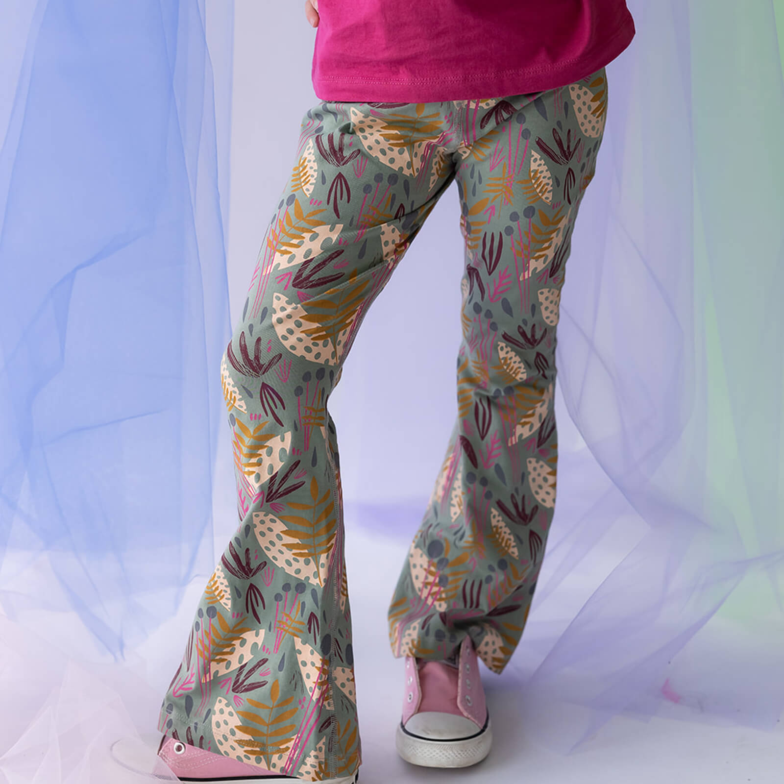 Kids Leggings: Organic Cotton Flared Yoga Pants: Whimsy