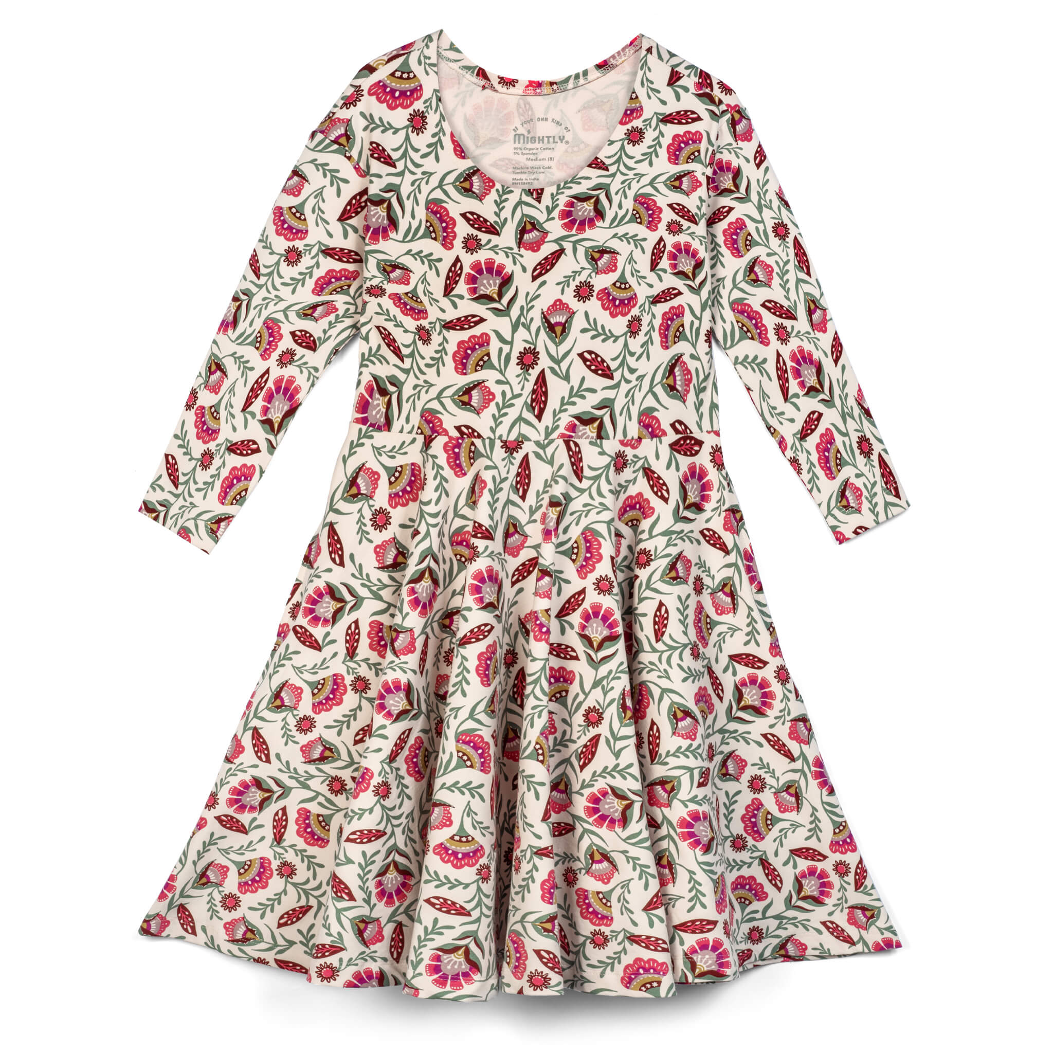 Kids Organic Cotton 3/4 Sleeve Twirl Dress: Folk Floral