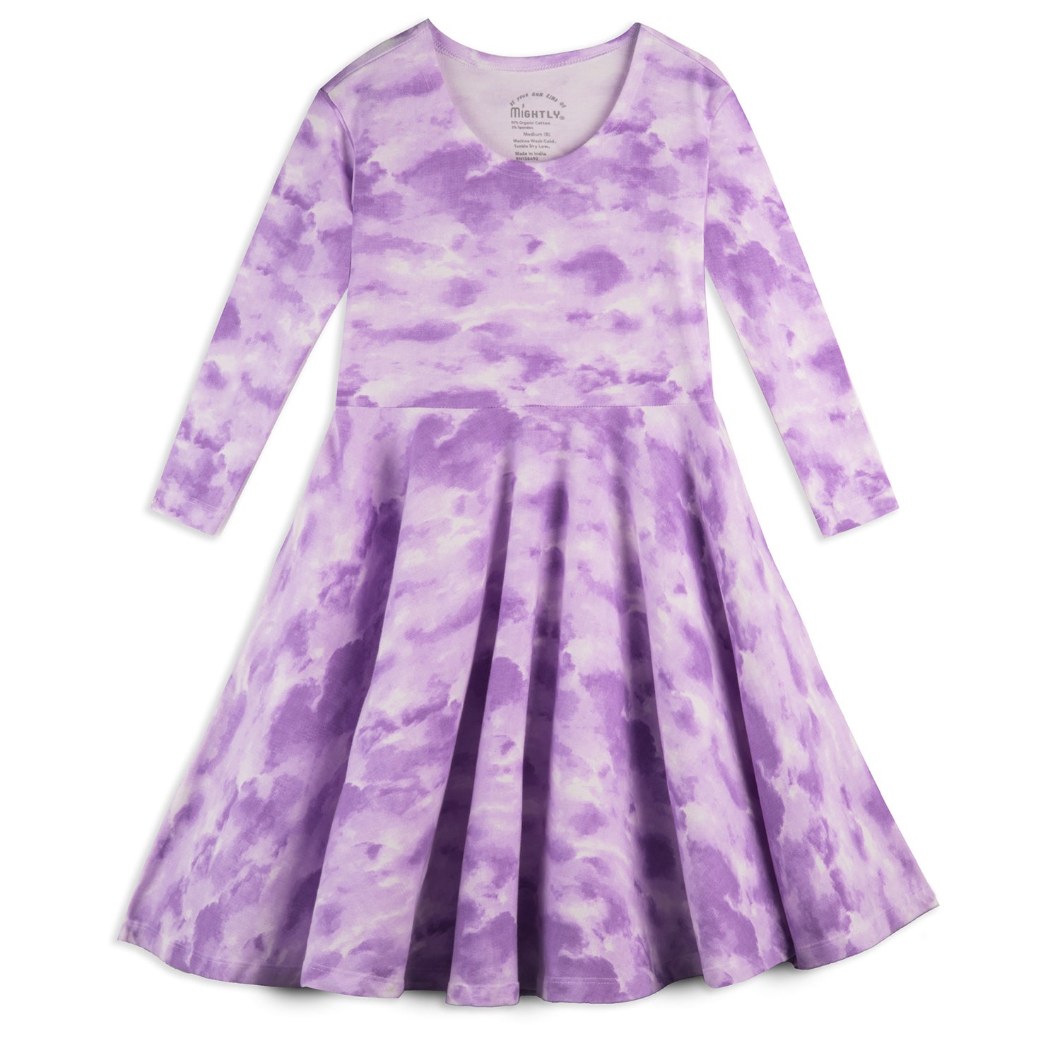 Kids Organic Cotton 3/4 Sleeve Twirl Dress: Lilac Cloud