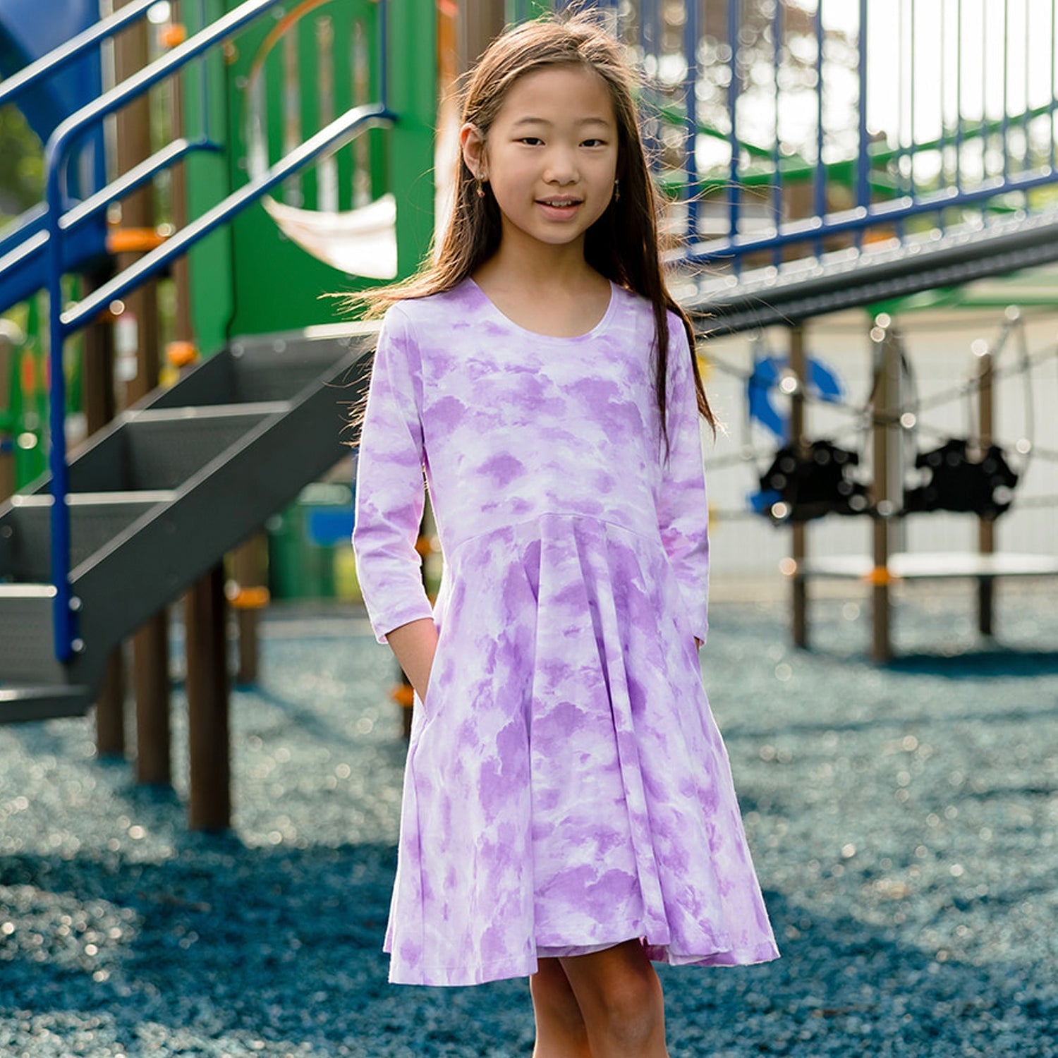 Kids Organic Cotton 3/4 Sleeve Twirl Dress: FINAL SALE