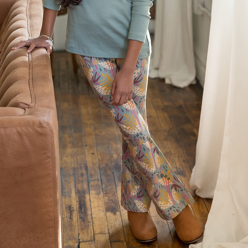 Kids Leggings: Organic Cotton Flared Yoga Pants: Whimsy