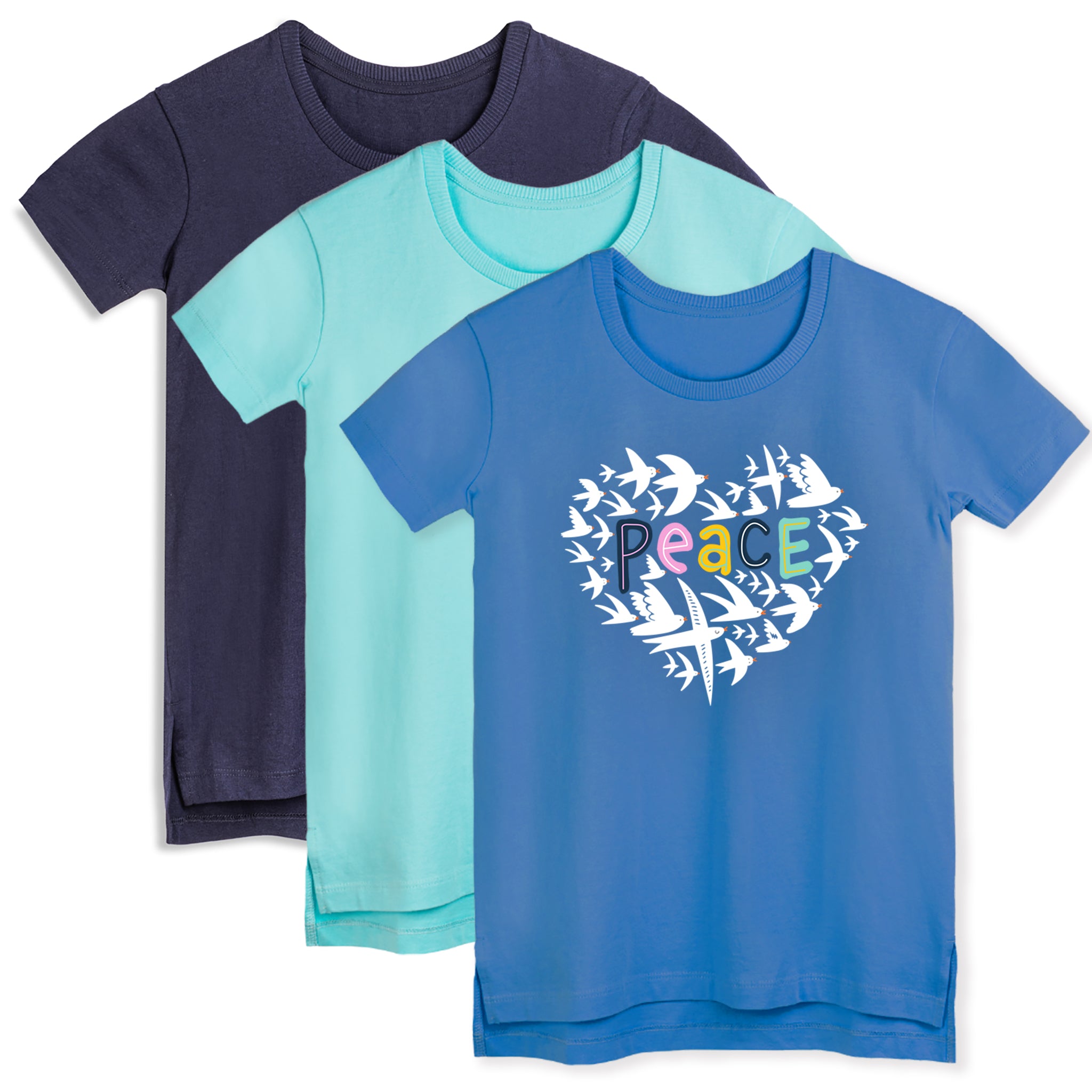 Pack 3 Extended Organic Cotton Kids T-Shirts Length - Mightly Shirts -