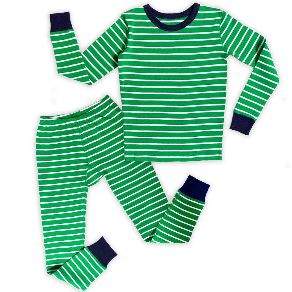 Pre-owned Green Stripe 2-piece Pajamas size: 2-5T