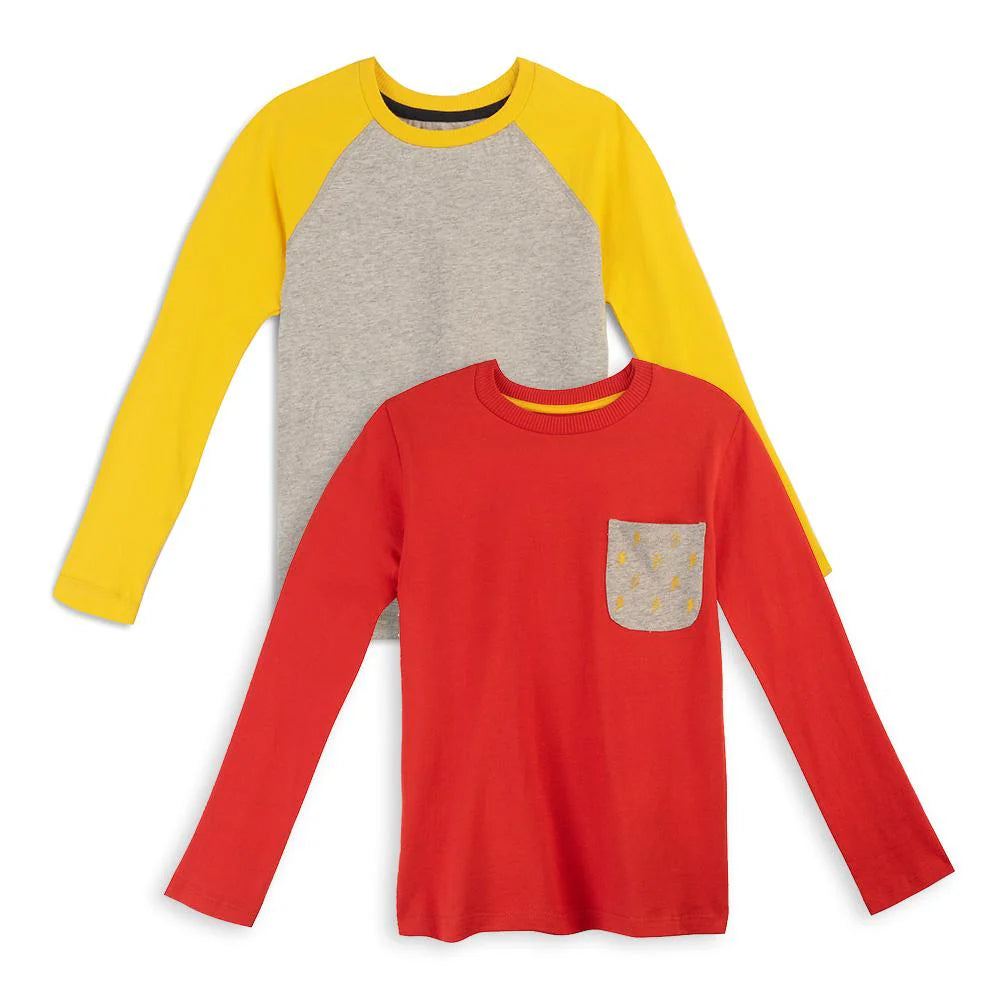 Pre-owned Gray | Red | Yellow Long Sleeve T-Shirt size: 6-14 Years