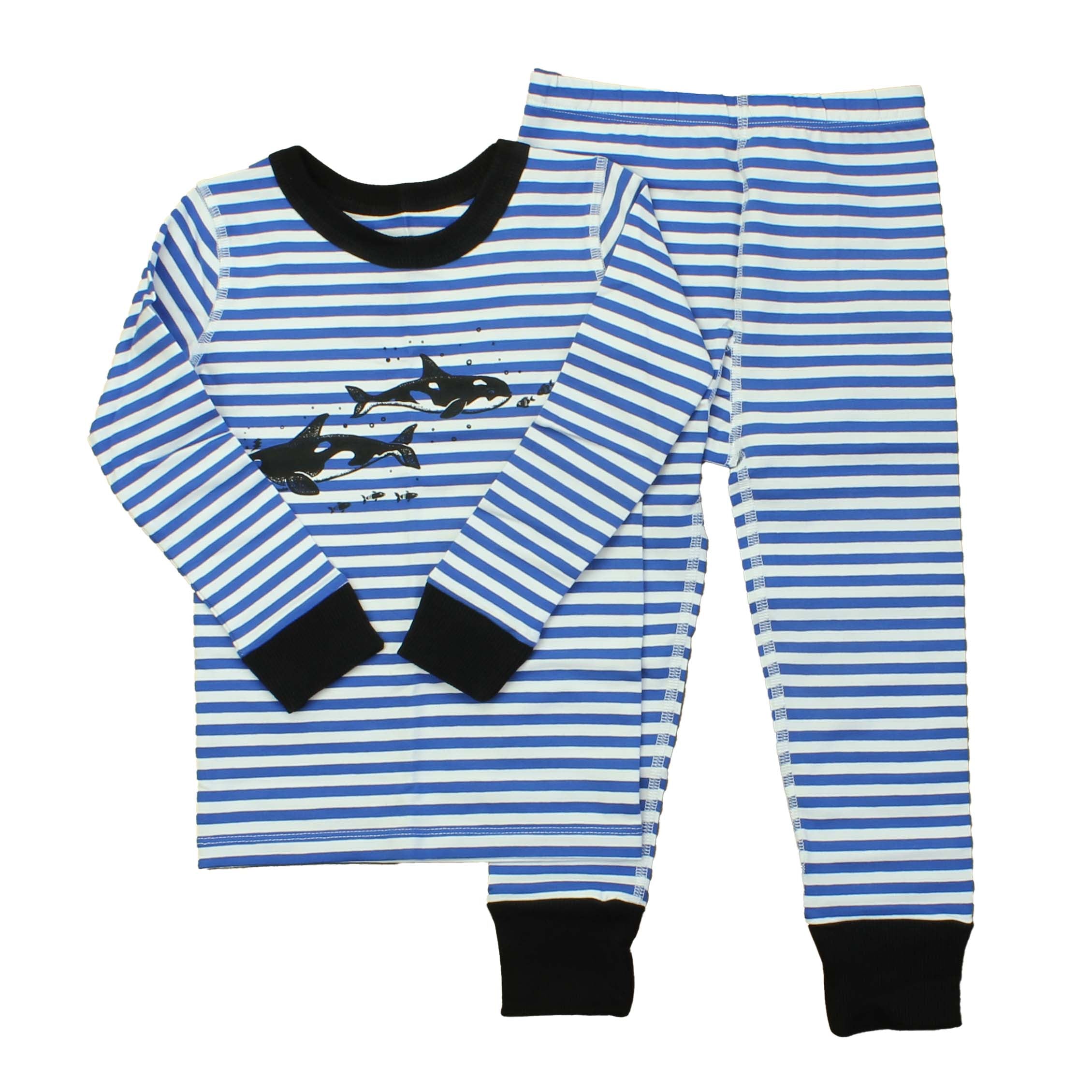 Pre owned Blue White Stripes Fish PJ Set size Little Kid