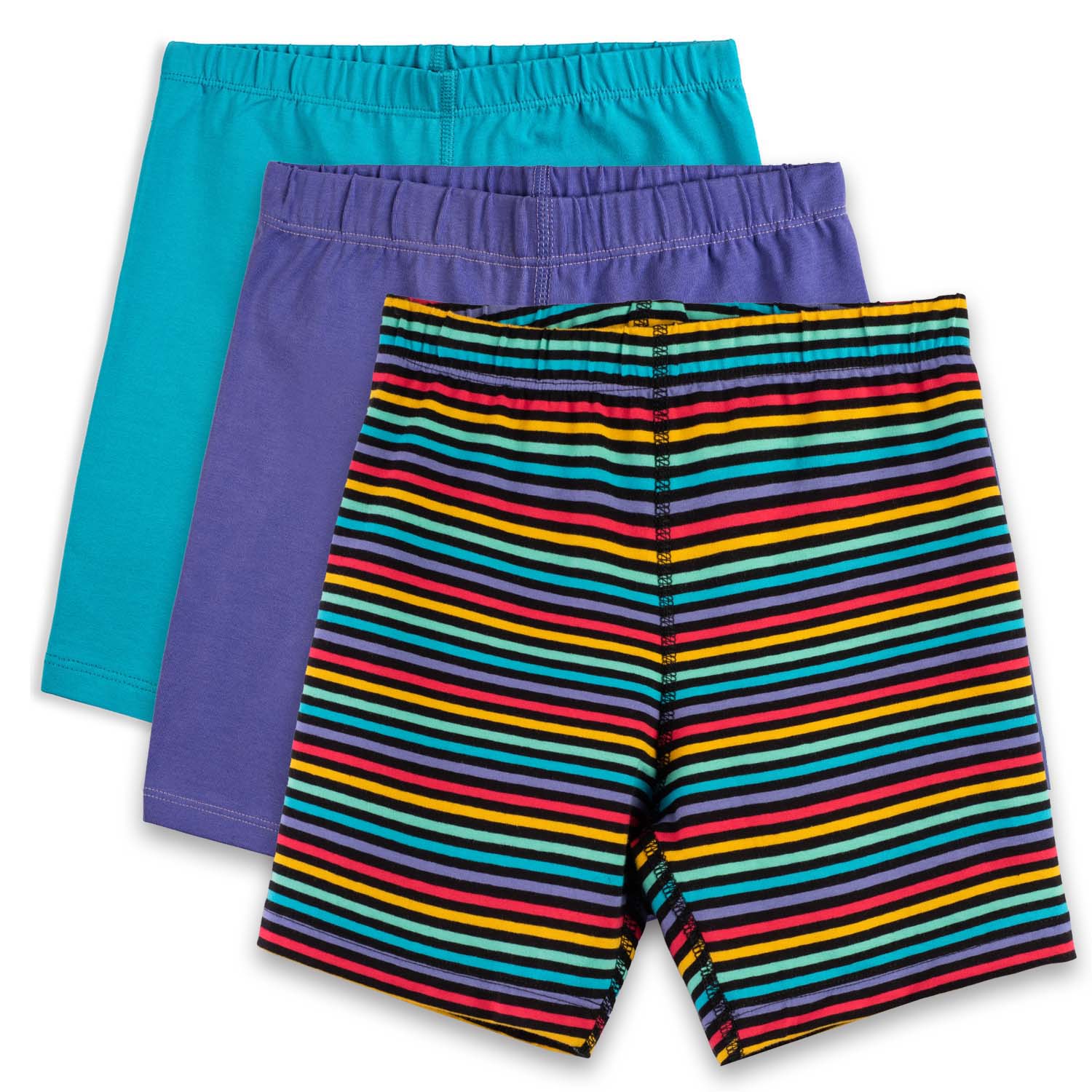 Kids Biker Shorts - Organic Cotton, 3 Pack - Jewel Stripes Combo / X-Small  (4/5) - Mightly
